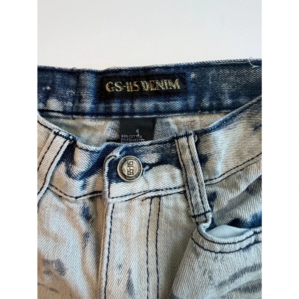 GS-115 Denim Boys Moto Jeans Acid Wash Distressed Blue Grey Size 4 Streetwear